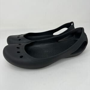 Crocs Kadee Shoes Ballet Flats Cutout Rounded Toe Slip On Black Womens Size 8